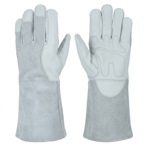 Best quality goatskin TIG welding gloves with cow split leather gauntlet cuff, Kevlar stitching, wing thumb design, and high-dexterity welding protection.