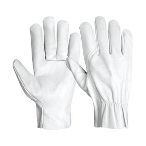 Lightweight goatskin leather driver gloves with shirred elastic wrist for industrial safety and general handling work.