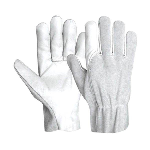 Goatskin palm split leather back driver gloves for industrial safety, construction work, warehouse handling, and mechanical applications
