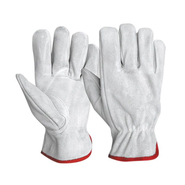 Split leather driving work gloves for industrial work, construction, warehouse handling, and safety applications