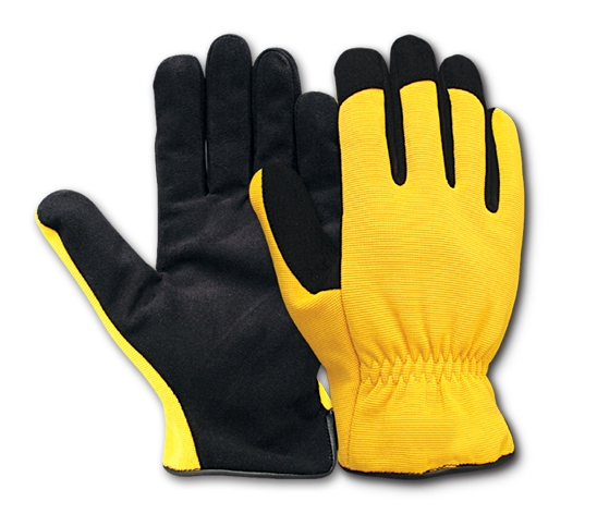 synthetic leather palm work gloves yellow black cotton back industrial safety gloves