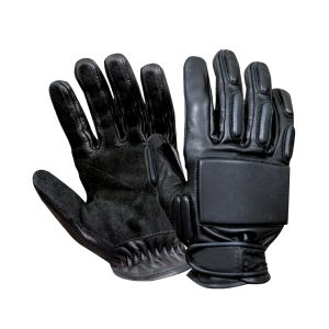 black tactical leather gloves with impact protection for industrial and security use