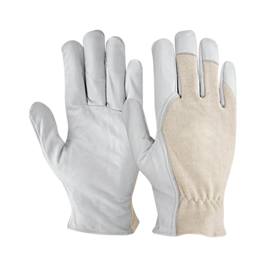 Goatskin leather palm work gloves with PC interlock fabric back by Tough Safety Wears