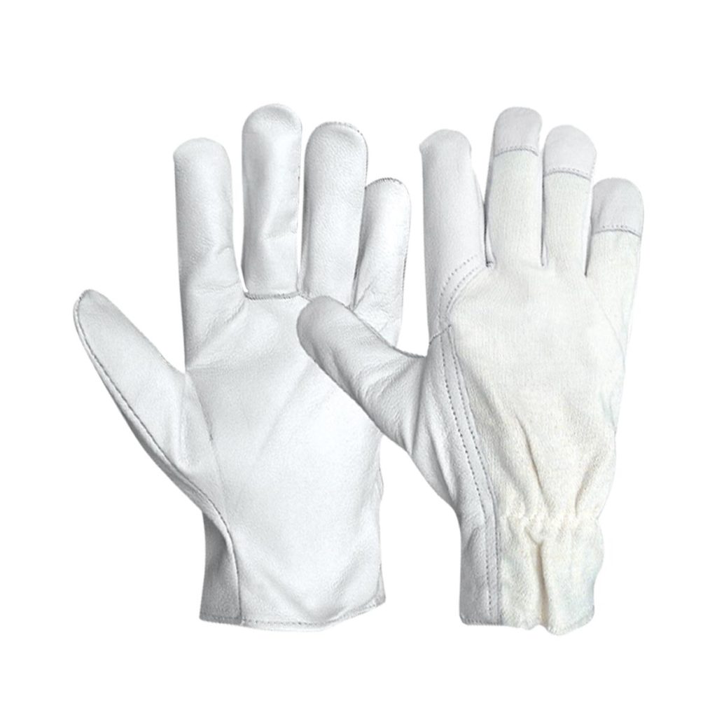 Goatskin leather inspection gloves with PC interlock fabric back by Tough Safety Wears for quality control, assembly, and industrial handling