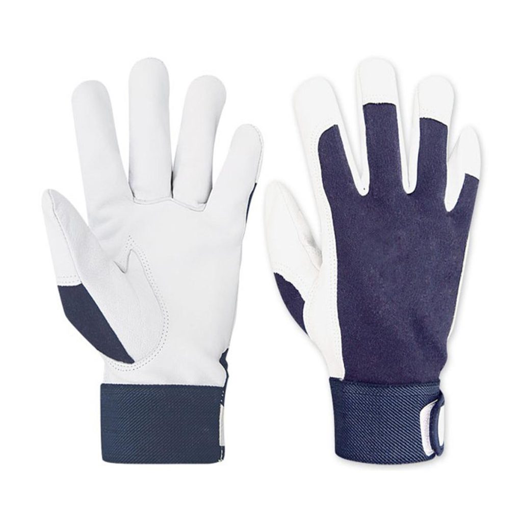 goatskin leather work gloves with spandex back flexible mechanic gloves