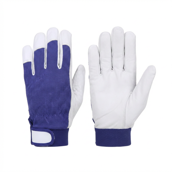 Goatskin leather handling gloves with rib fabric back and hook and loop wrist by Tough Safety Wears